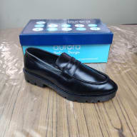 Aurora Men's Premium Leather Penny Loafer – Black Chunky Sole Loafer — image 2