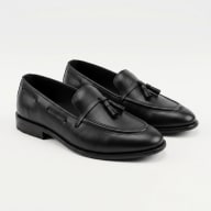 Aurora Men's Premium Cow Leather Tassel Loafer – Black Stitched Formal Shoe — image 1