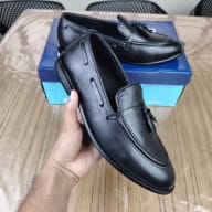 Aurora Men's Premium Cow Leather Tassel Loafer – Black Stitched Formal Shoe — image 3