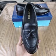 Aurora Men's Premium Cow Leather Tassel Loafer – Black Stitched Formal Shoe — image 4