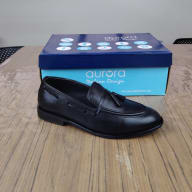 Aurora Men's Premium Cow Leather Tassel Loafer – Black Stitched Formal Shoe — image 5