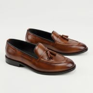 Aurora Men's Premium Cow Leather Tassel Loafer – Brown Stitched Formal Shoe — image 1