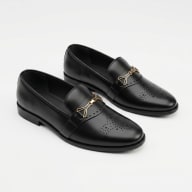 Aurora Men's Handcrafted Cow Leather Buckle Loafer – Black Formal Shoe — image 1