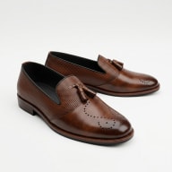 Aurora Men's Genuine Cow Leather Tassel Loafer – Brown Formal Brogue Shoe — image 1
