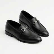 Aurora Men's Genuine Cow Leather Horsebit Loafer – Black Formal Buckle Shoe — image 1