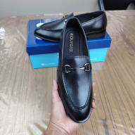 Aurora Men's Genuine Cow Leather Horsebit Loafer – Black Formal Buckle Shoe — image 3