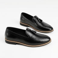 Aurora Men's Handcrafted Cow Leather Tassel Loafer – Black Formal Shoe — image 1