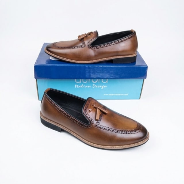 Aurora Men’s Tan Leather Tassel Loafers – Italian Design Formal Slip-On Shoes