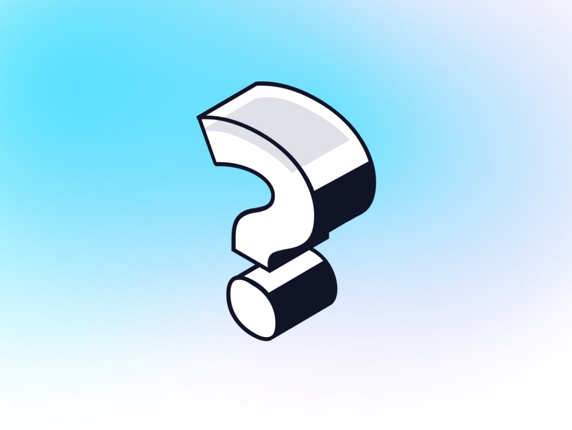 3D isometric white question mark icon with dark shadow on a light blue gradient background