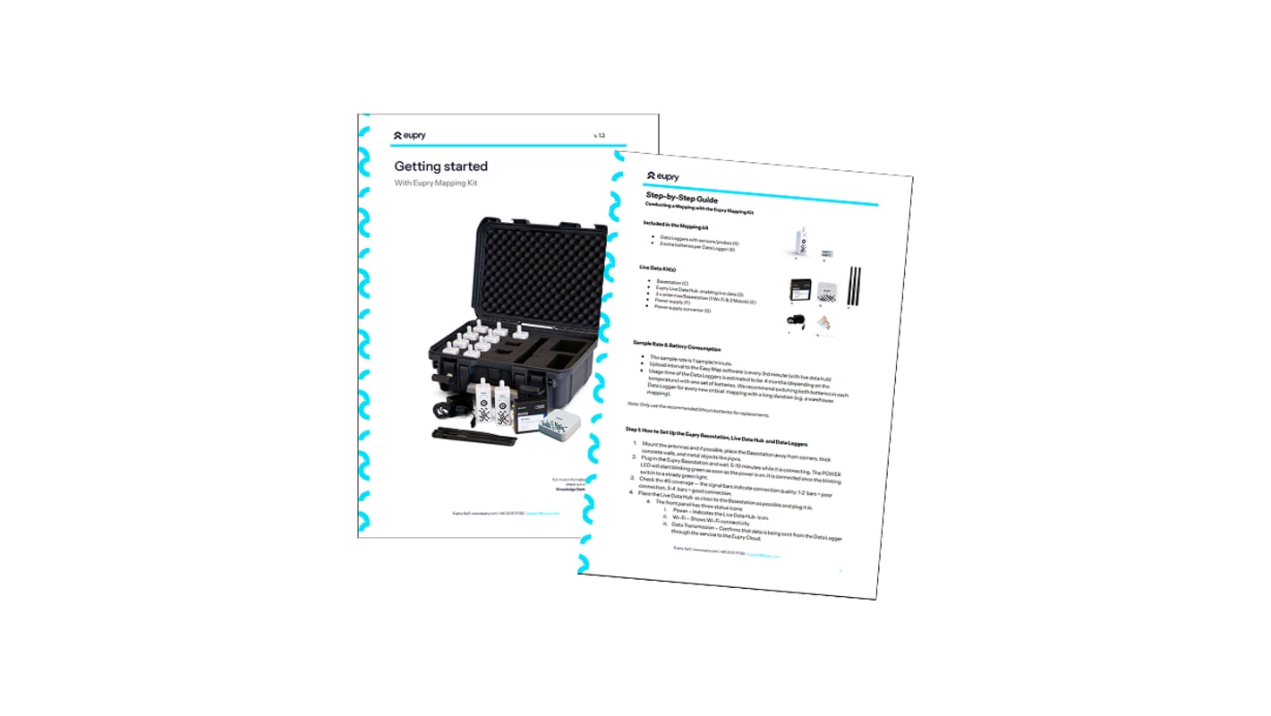 Eupry Mapping Kit getting started guide booklet with step-by-step instructions and data logger carrying case photo