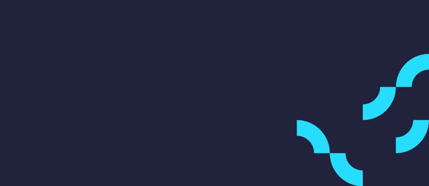 Dark navy background with cyan blue curved arc shapes forming a partial logo design in the bottom right corner
