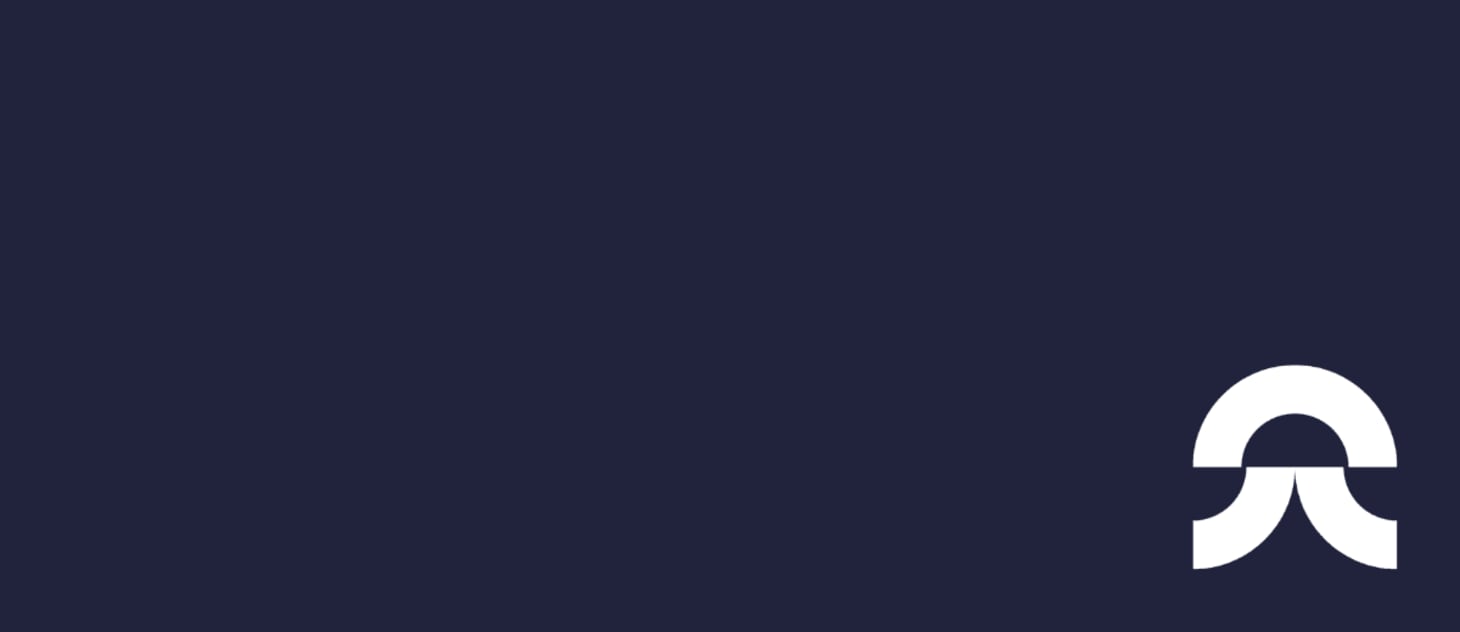 Dark navy blue background with white Nio-style arc logo icon in bottom right corner