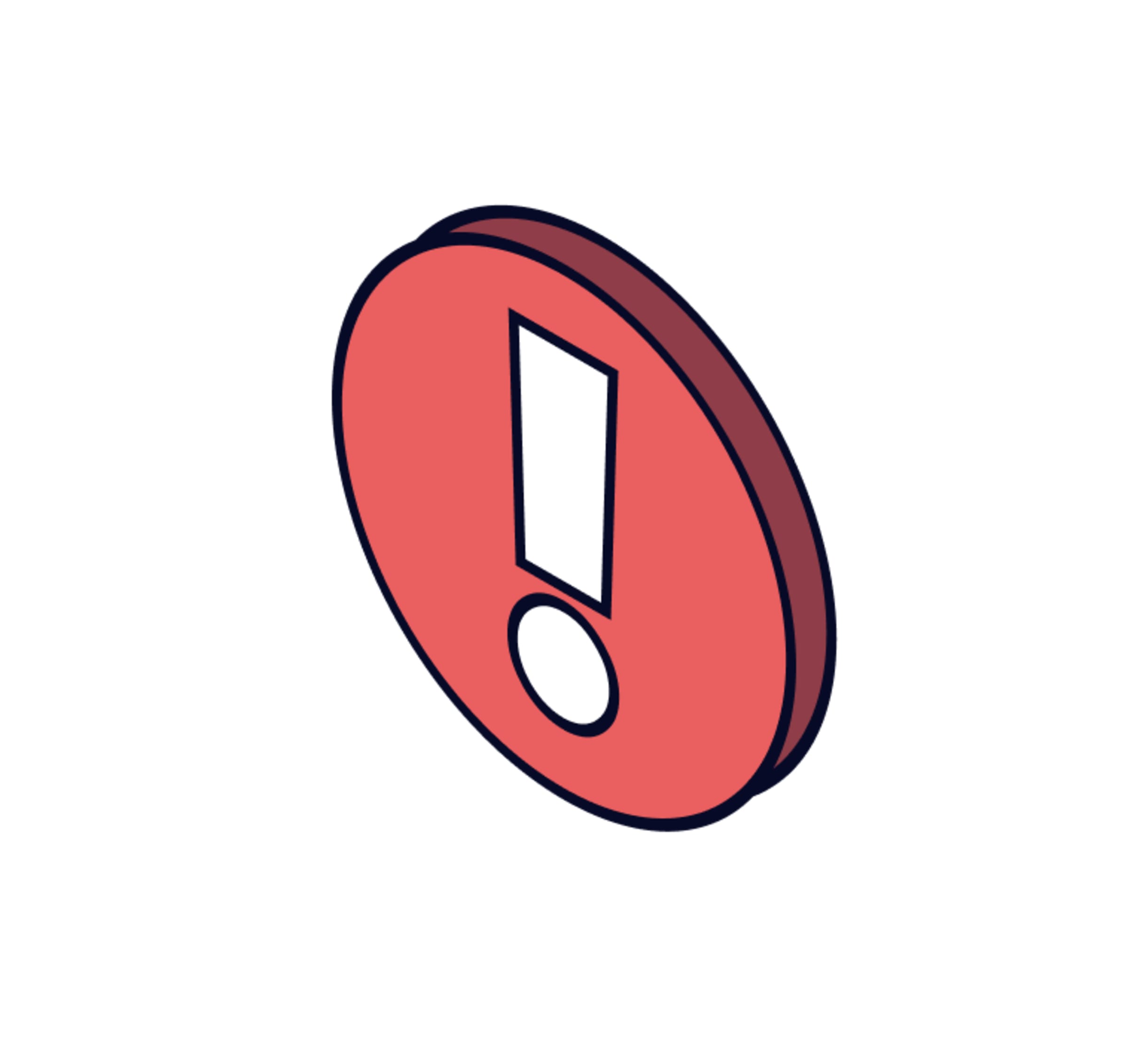 Red 3D isometric coin-shaped error warning icon with white exclamation mark