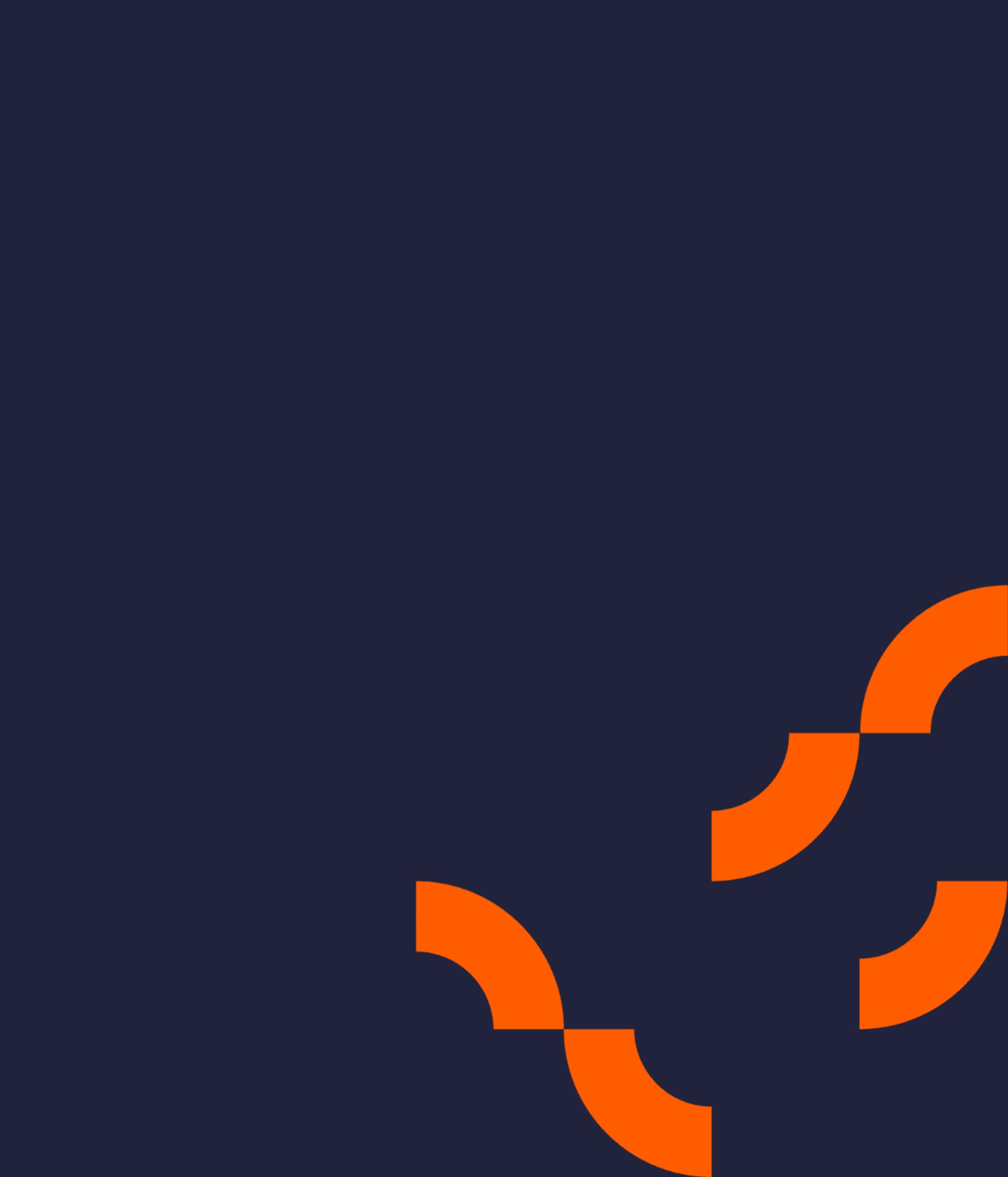 Orange geometric arc shapes forming a diagonal pattern on a dark navy blue background
