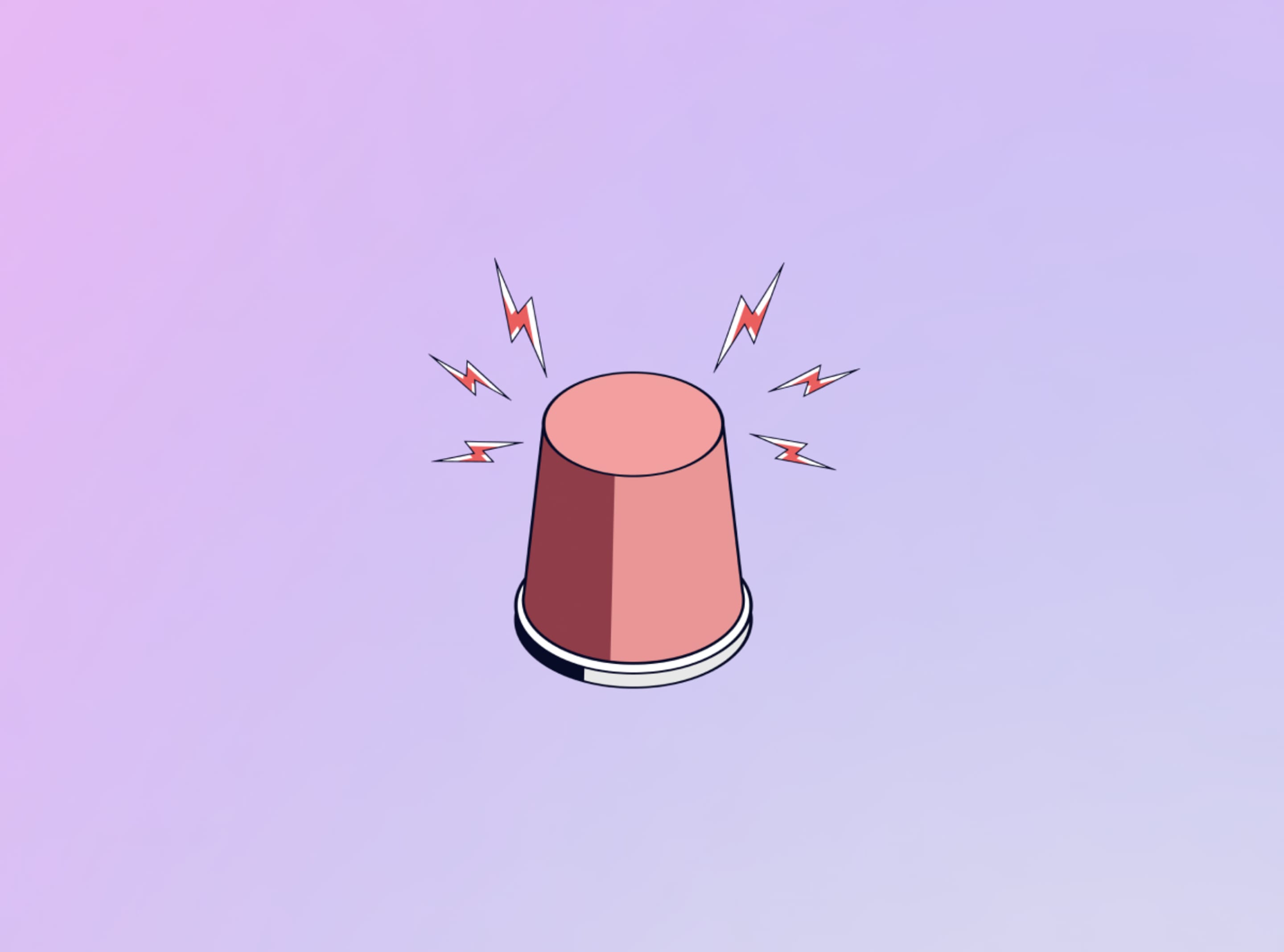 An upside-down pink cup with red lightning bolt symbols radiating around it, suggesting an alert or alarm.