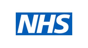 NHS logo: white bold letters NHS on a blue rectangular background