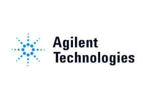 Agilent Technologies logo with blue starburst dot pattern icon and dark navy company name text