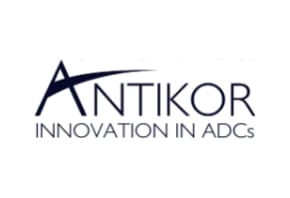 Antikor company logo with stylized letter A and tagline Innovation in ADCs in dark navy blue