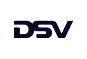 DSV company logo in dark navy blue bold letters on white background