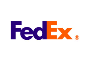 FedEx logo with purple "Fed" and orange "Ex" lettering on white background