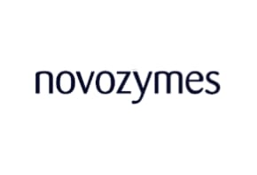 Novozymes company logo in dark navy blue lowercase text on white background