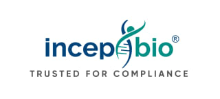 InceptBio logo with DNA helix figure and tagline Trusted for Compliance on white background