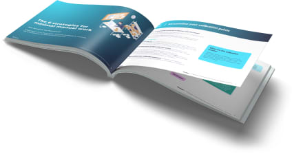 Open booklet mockup showing "The 6 strategies for minimal manual work" guide on temperature compliance by Eupry