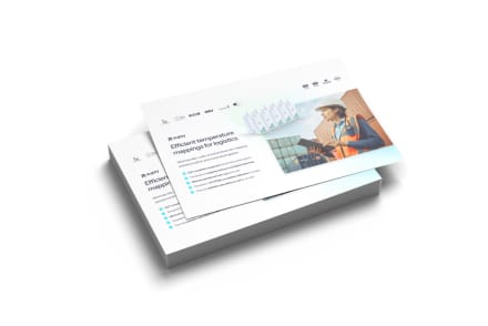 Two stacked brochure mockups titled Efficient Temperature Mappings for Logistics by Eupry, featuring a worker in safety gear.