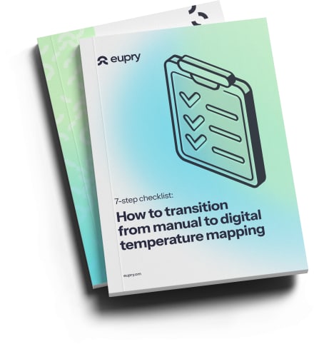 Eupry guide booklet mockup: 7-step checklist on transitioning from manual to digital temperature mapping