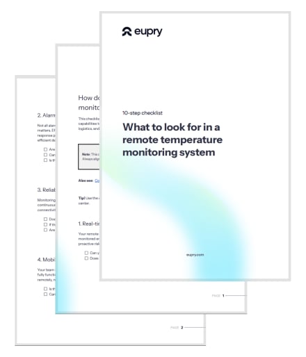 Preview of Eupry's 10-step checklist PDF: "What to look for in a remote temperature monitoring system