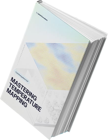 Book cover: Mastering Temperature Mapping, a practical GxP guide by Jakob Konradsen, featuring colorful dot pattern design.