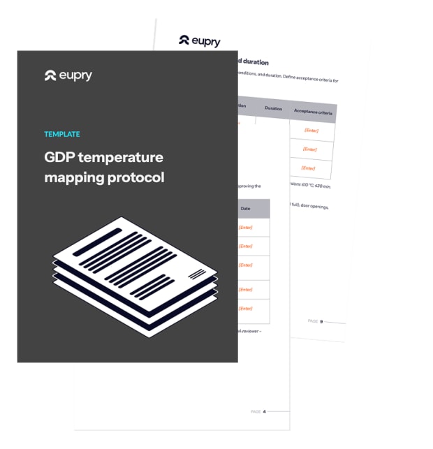 Eupry GDP temperature mapping protocol template document mockup showing cover page and interior form pages