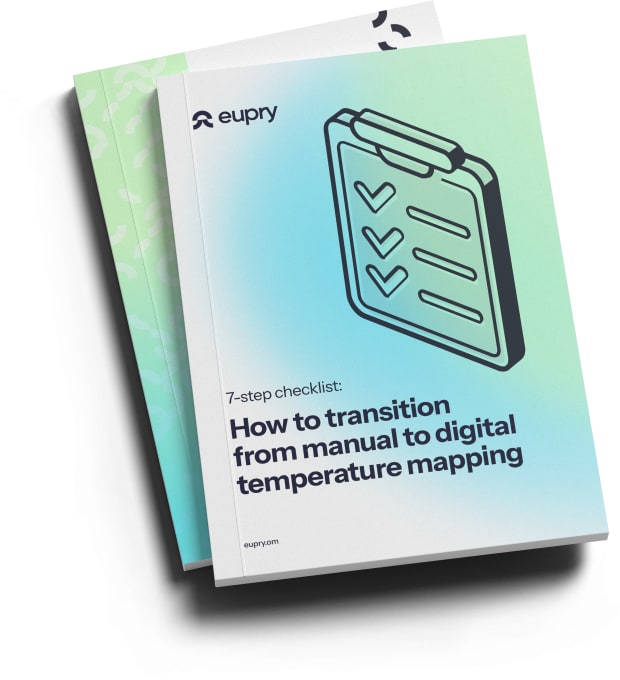 Eupry guide booklet mockup: 7-step checklist on transitioning from manual to digital temperature mapping