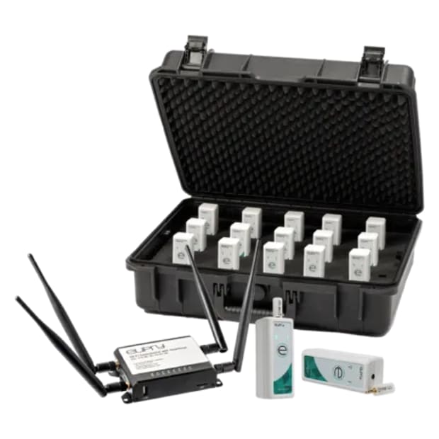 Eupry temperature mapping kit with hard case containing wireless data loggers, gateway, and accessories