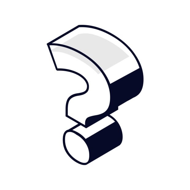 3D isometric question mark icon in navy blue and white with geometric styling
