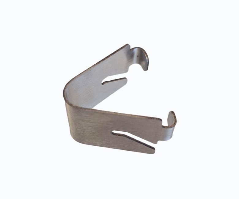 Stainless steel spring clip bracket with dual slots and hooked edges for sensor mounting
