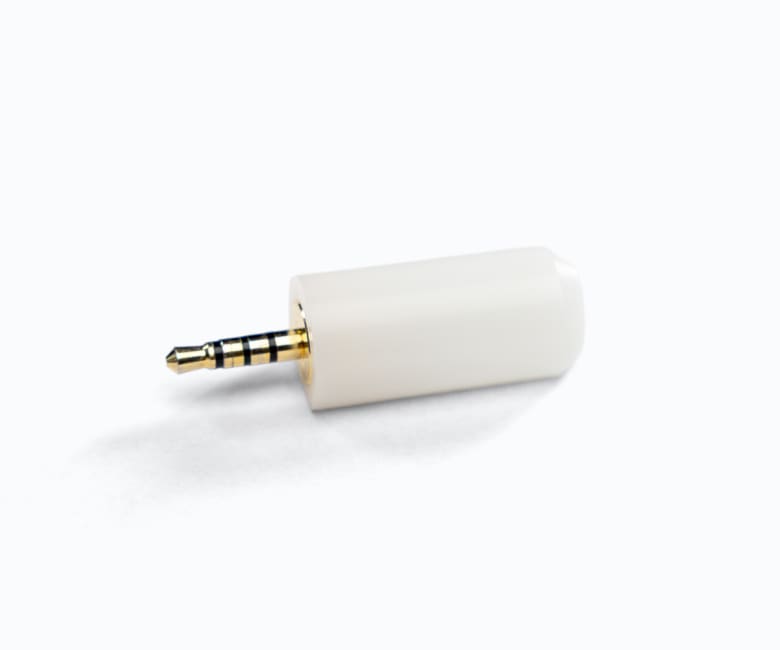 White cylindrical 3.5mm TRRS audio jack temperature data logger sensor by Eupry