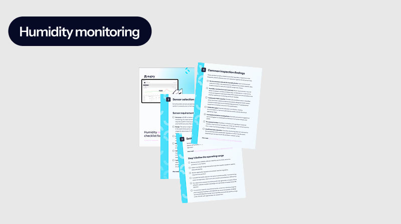 Humidity monitoring checklist guide pages fanned out, showing sensor selection and inspection findings sections