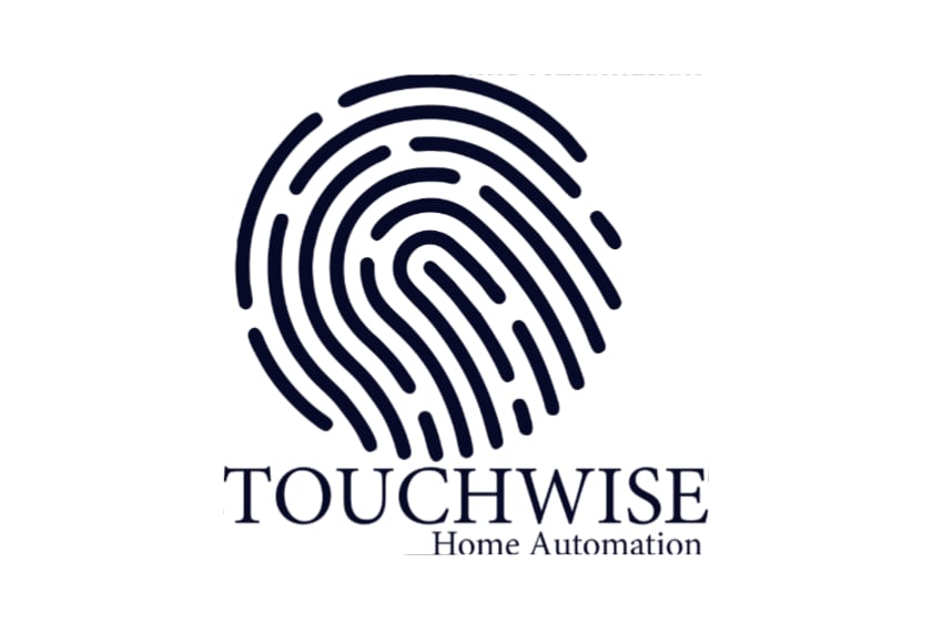 Touchwise Home Automation logo featuring a dark fingerprint icon above the company name and tagline.