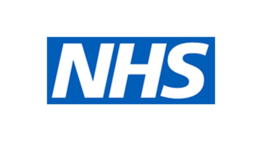 NHS logo: white bold letters NHS on a blue rectangular background