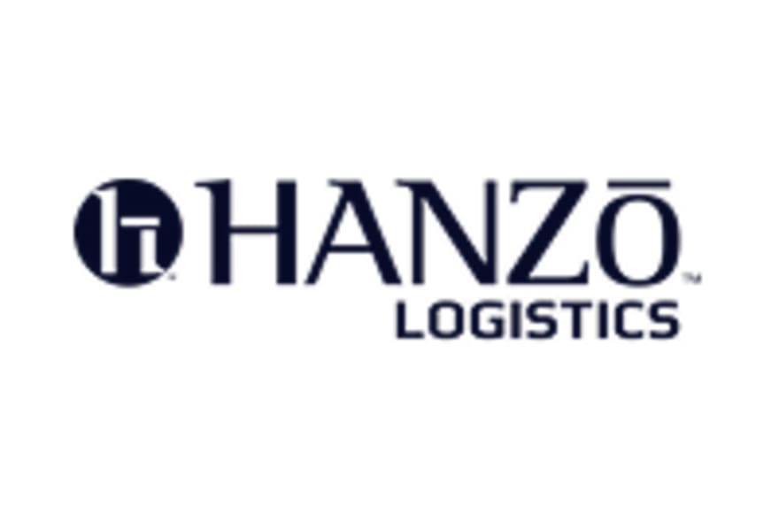 Hanzo Logistics company logo with stylized H icon in dark navy blue on white background