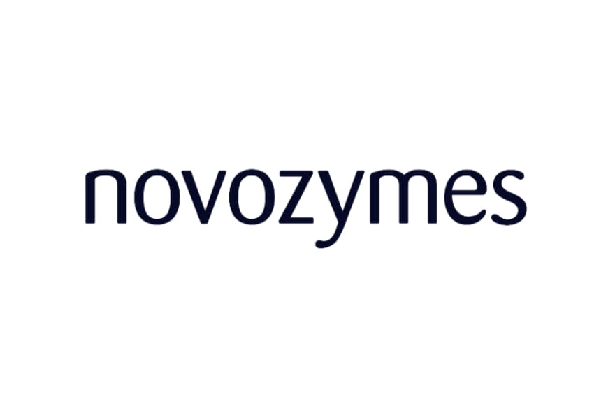 Novozymes company logo in dark navy blue lowercase text on white background