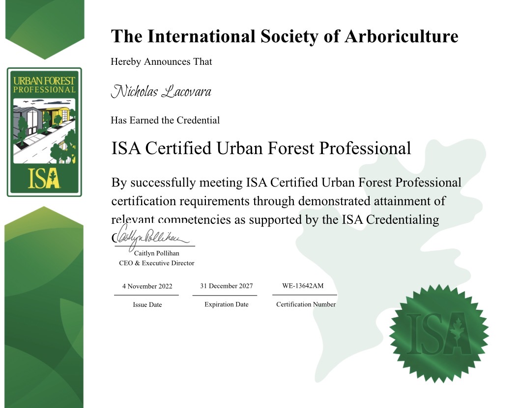 ISA Certified Urban Forest Professional certificate