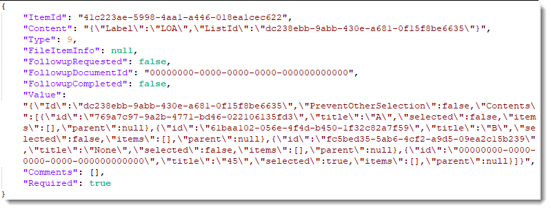 Figure 2: JSON object for simple choice field JSON object for simple choice field