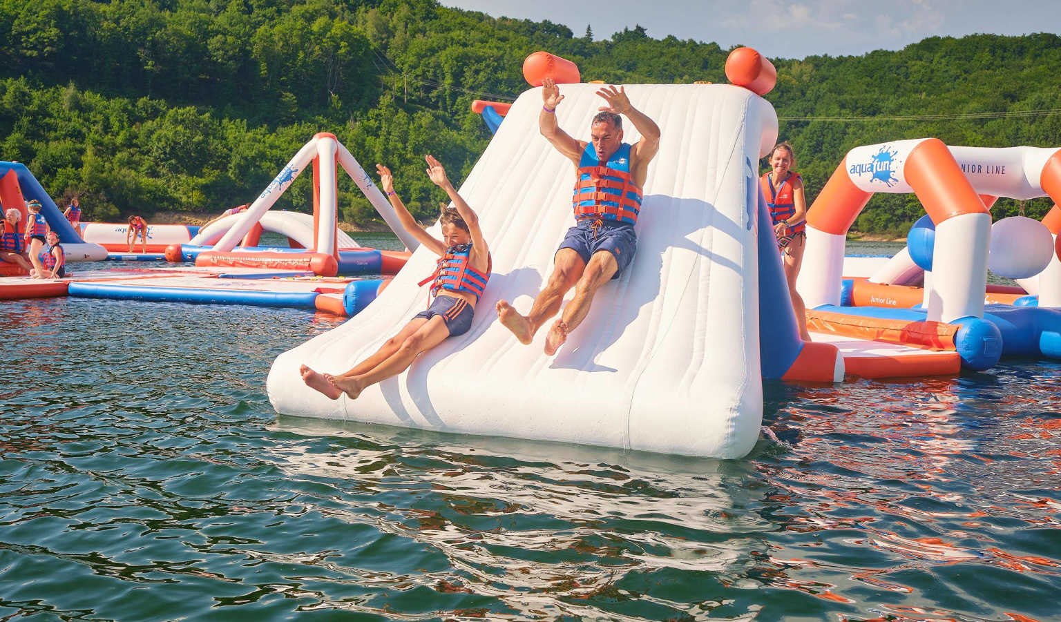 Domaine des Tours, St Amans des Cots, Aveyron, lake inflatables