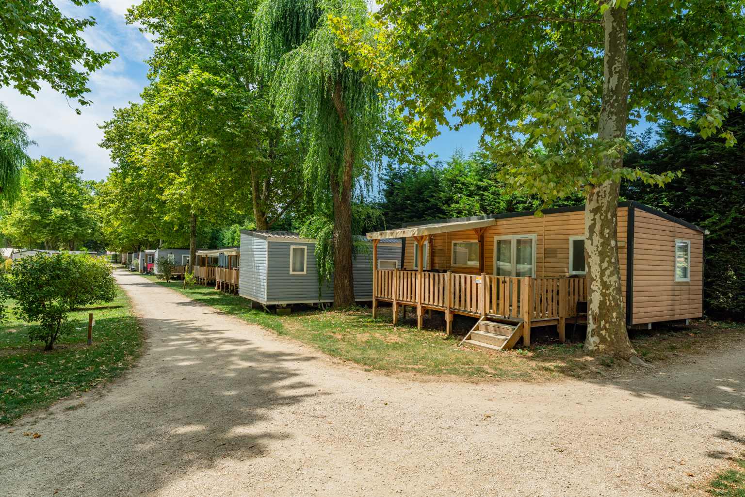 Holiday home accommodation at Château de Galaure campsite, Rhone Alps
