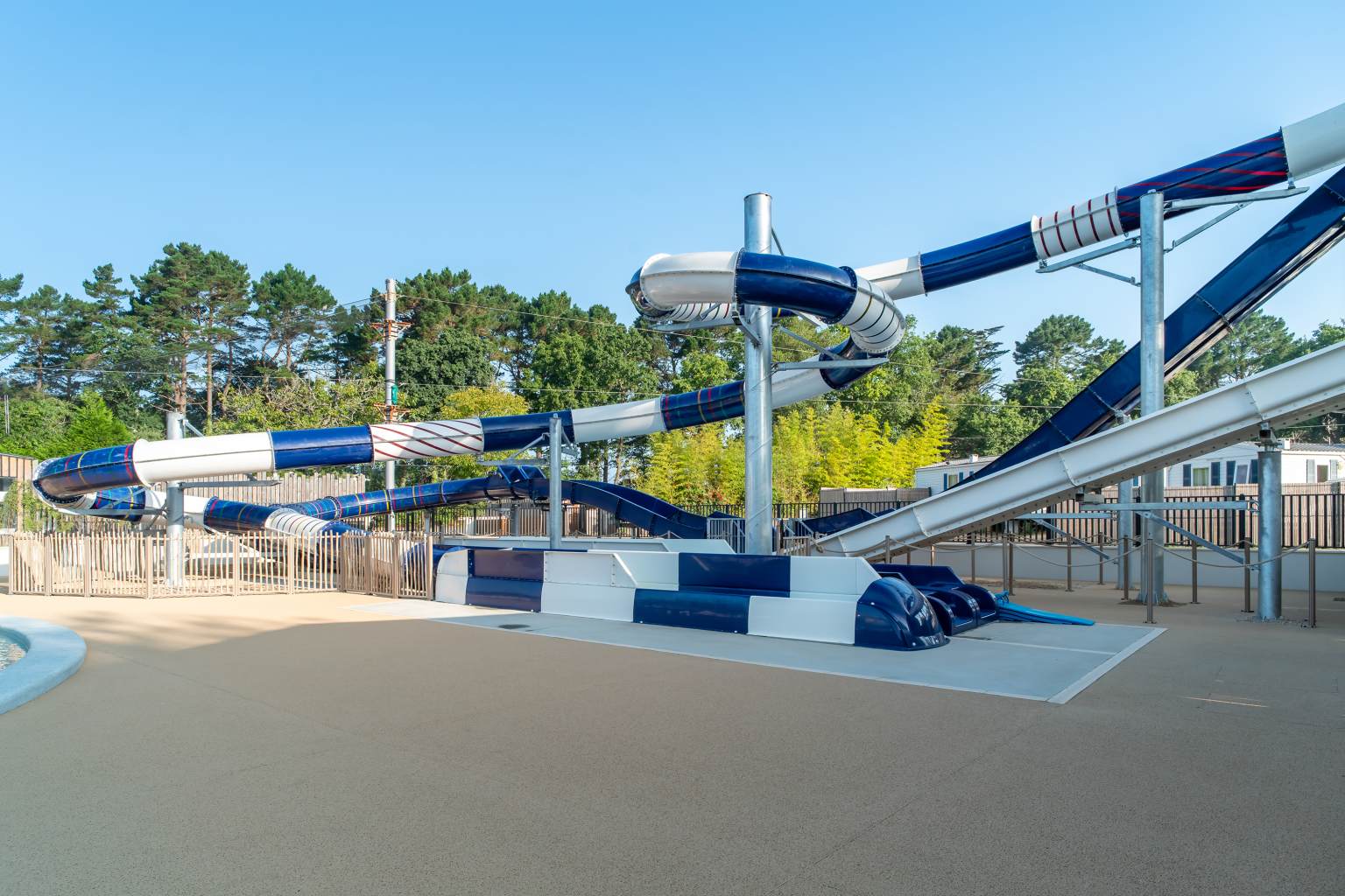 Big blue and white waterslides at Port de Plaisance campsite, Benodet, Brittany
