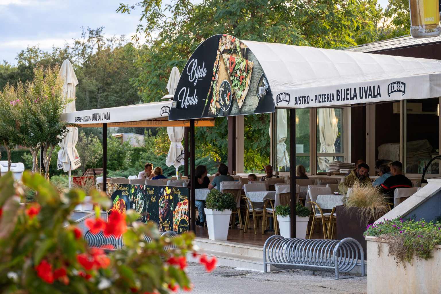 Pizzeria terrace at Bijela Uvala campsite, Porec, Croatia
