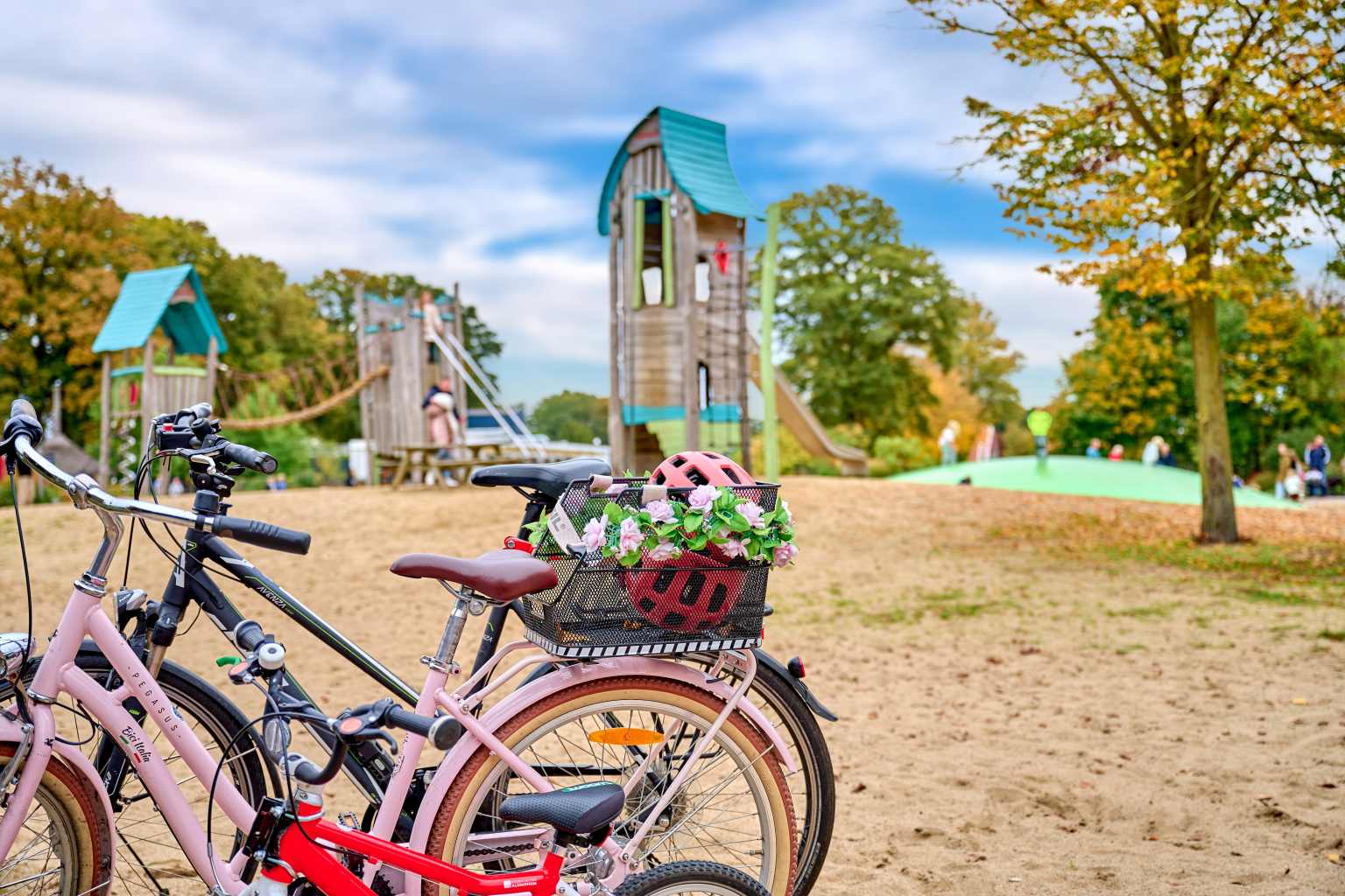 2 bikes parked at the play area at Camping de Twee Bruggen in the Netherlands