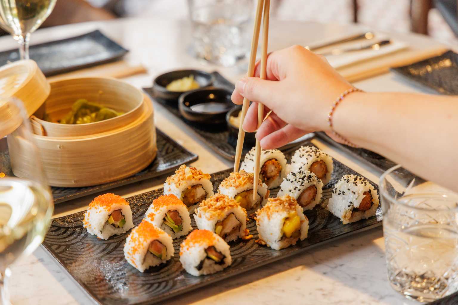 Eating sushi in the Bistro at Camping de Twee Bruggen in the Netherlands